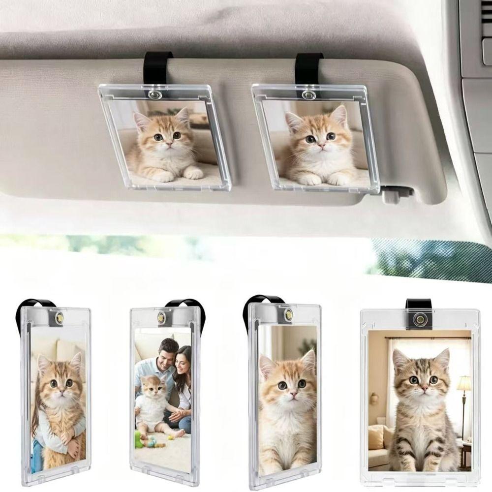 UV Protection Car Photo Holder Transparent Visor Clip Photo Frame Car Picture Holder Car Interior
