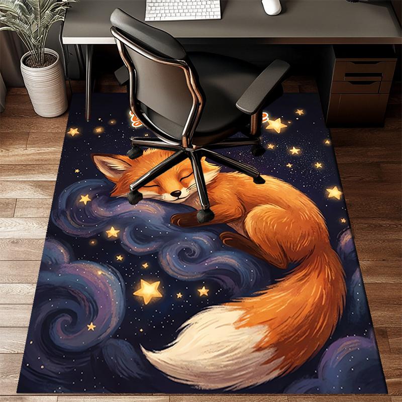1PC Custom Name Fox Dreams Stars Theme Floor Mat Ideal for Living Room, Game Rooms, Office, Bedroom, Floor Mat Playful Design