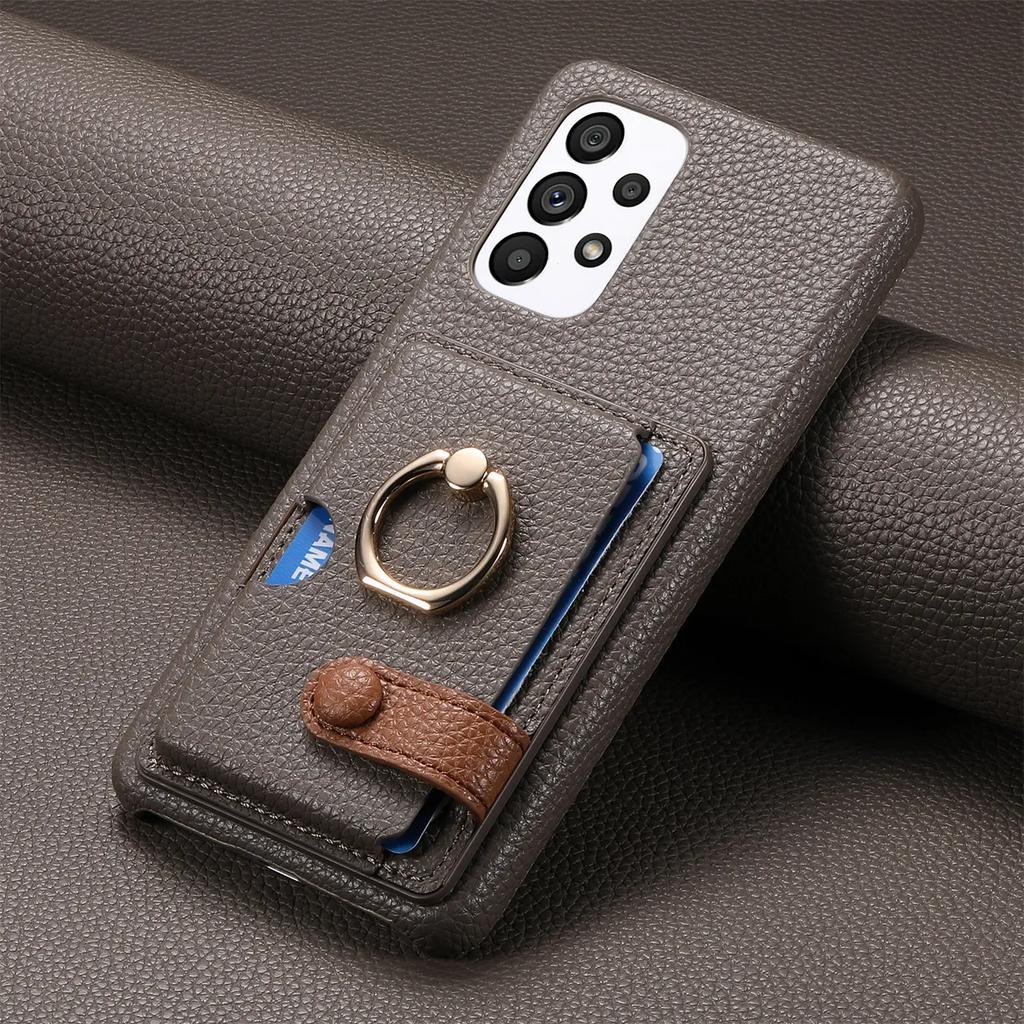 Ring Leather Phone Case for Samsung Galaxy S25 23 S21 FE S24 Ultra S22 Plus A54 A15 A25 A35 A55 Wallet with Card Holder Cover