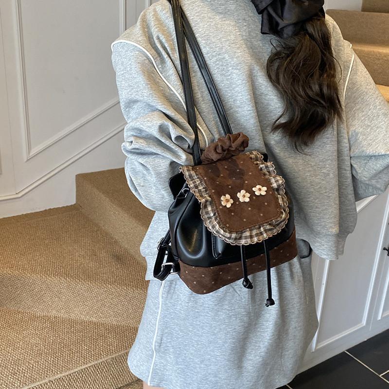 Minimalist Denim Patchwork Small Backpack For Daily Use