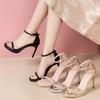 European and American Fashion Super High Heel Patent Leather Open-toe One-word Sandals Women's Summer Sexy Nightclub Women's High Heels