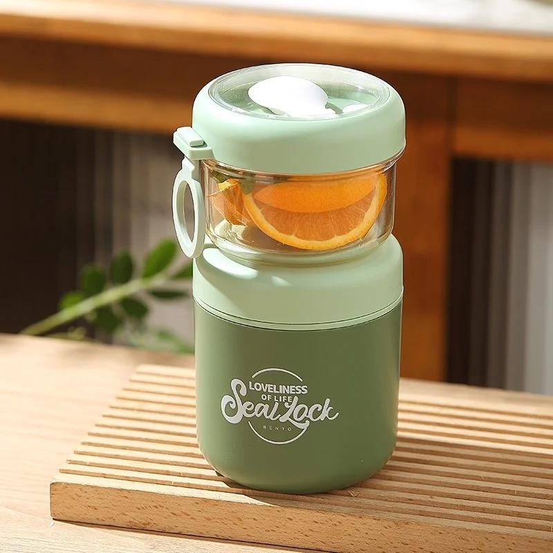 Double Layer Soup Cup Oatmeal Cup with Spoon Stainless Steel Breakfast Milk Bowl Office School Picnic Portable Food Container