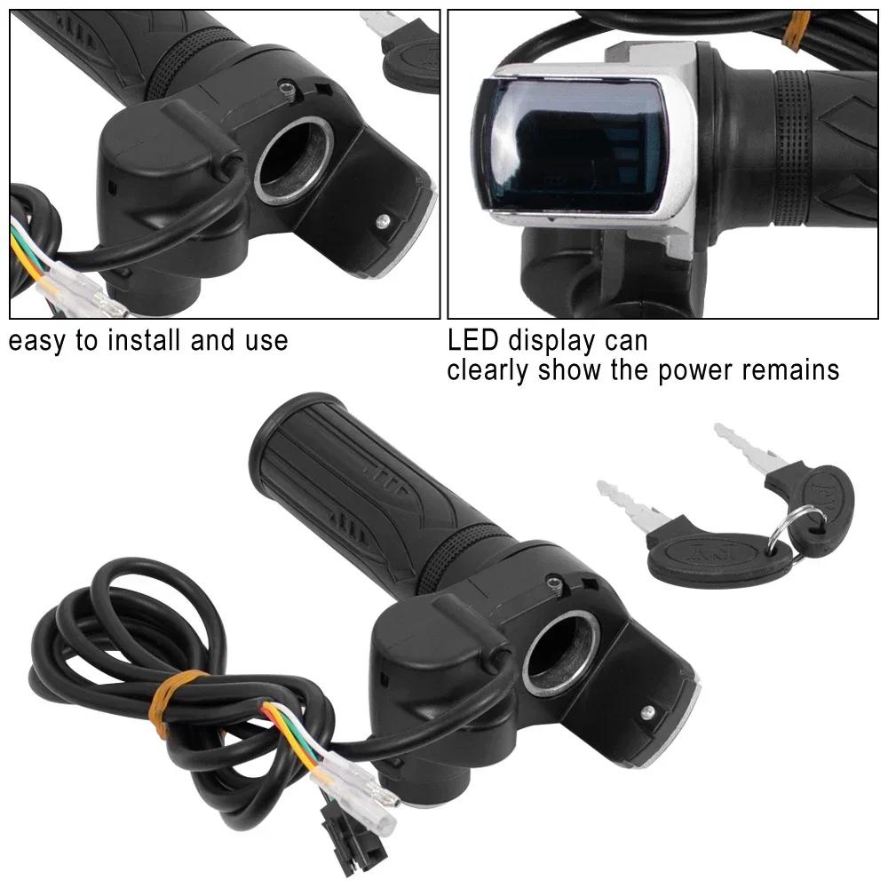 36В 48В 60В Ручка газа Акселератор руля для электровелосипеда с замком Индикатор мощности Акселератор для электровелосипеда Электрического велосипеда Скутера Ключ Светодиодный дисплей