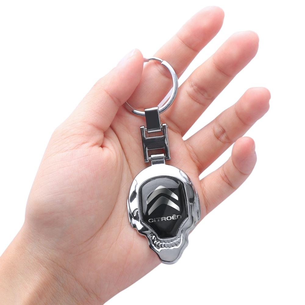 PEZN4 Skull Head High Quality Keychain Pendant Keyring Jewelry For Citroen C1 C2 C4 C3 C5 VTS Cactus Picasso Saxo Car Key Accessories
