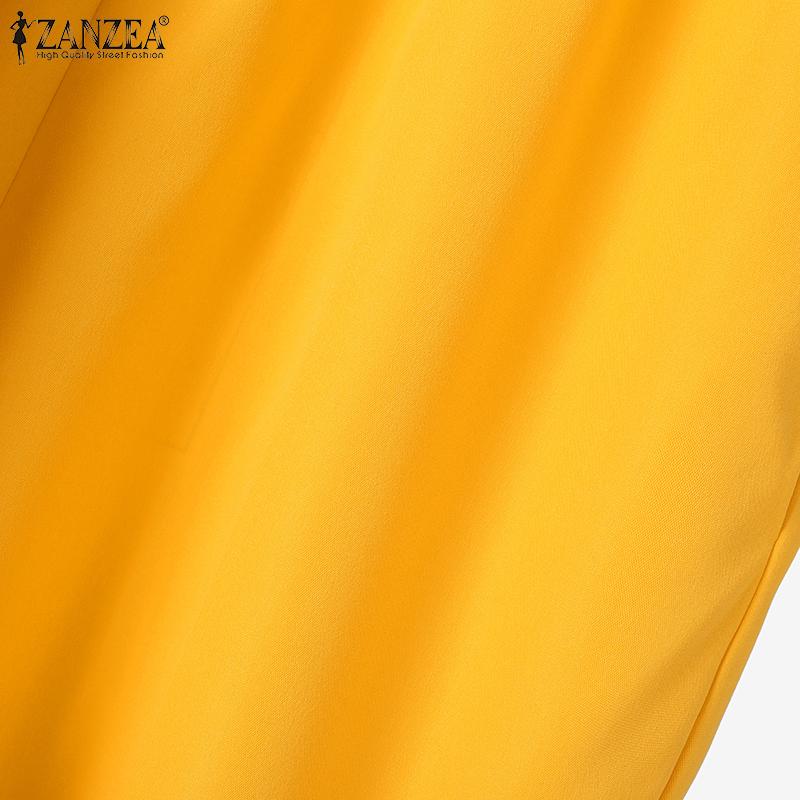 ZANZEA Комплекты из двух предметов, женские рубашки с длинными рукавами, топы и длинные брюки, широкие брюки, повседневные свободные костюмы размера плюс