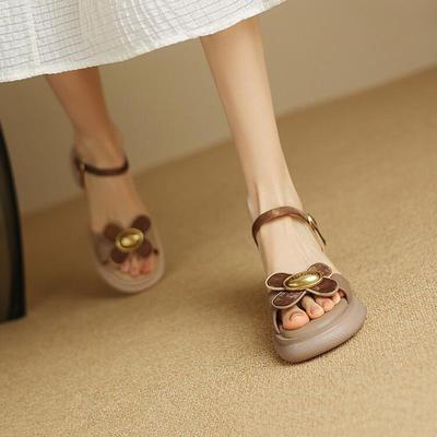 Модные летние милые сандалии с блочным каблуком и цветами, женские сандалии на платформе с открытым носком и ремешком, римские сандалии, сандалии на платформе и среднем каблуке