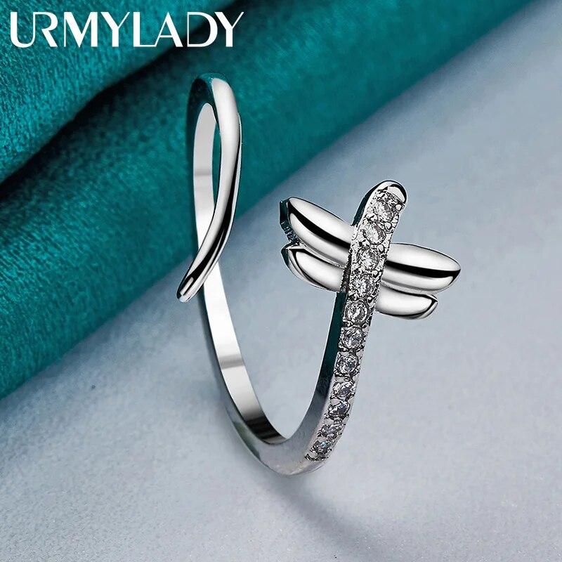 URMYLADY 925 Sterling Silver Dragonfly Ring For Women Fashion Wedding Party Charm Jewelry
