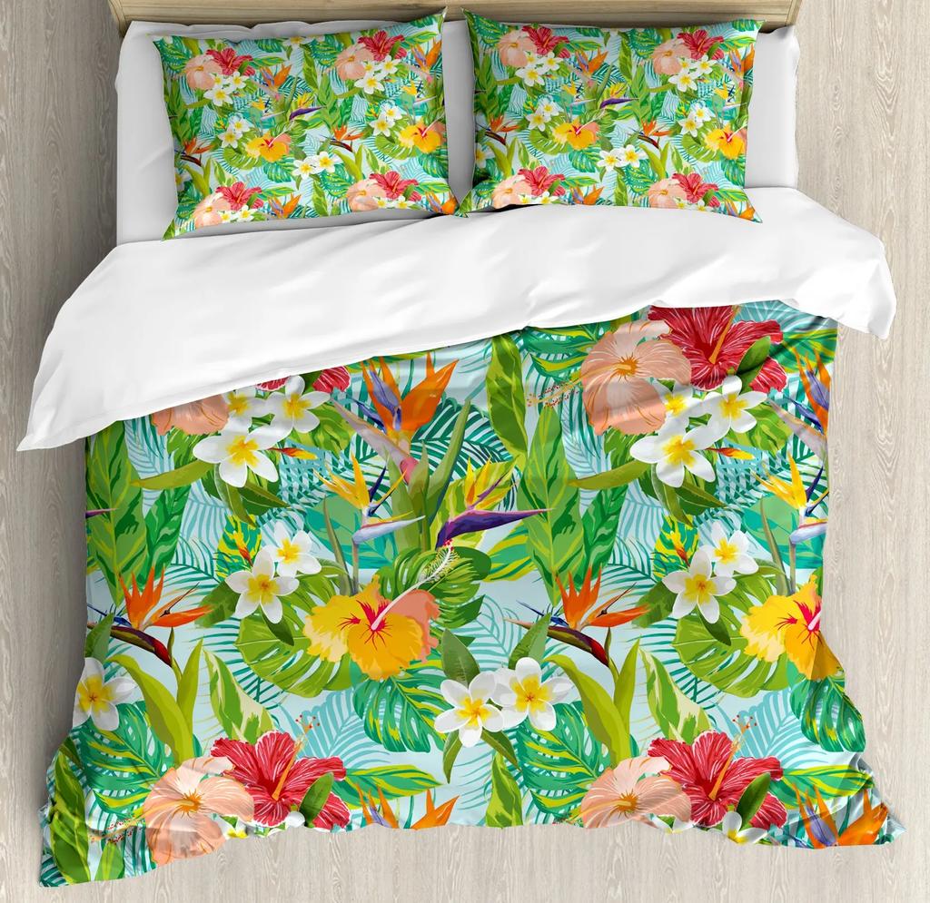 Пододеяльник с листьями пальмы Реалистичные яркие листья пальмы Экология роста Ботаническая тематика Печать Размер Queen Папоротниково-зеленый Белый Комната