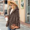 Женское флисовое пальто с леопардовым принтом, зимне-осеннее пальто, повседневная куртка с капюшоном, мягкий теплый пушистый кардиган с открытой передней частью, верхняя одежда с карманом