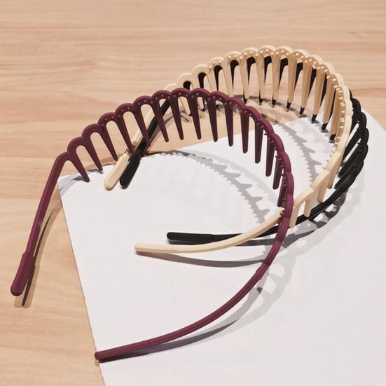 Women Non-Slip Hair Comb Hairband Solid Color Frosted Texture Bang Headband Sturdy Hair Hoop with Teeth