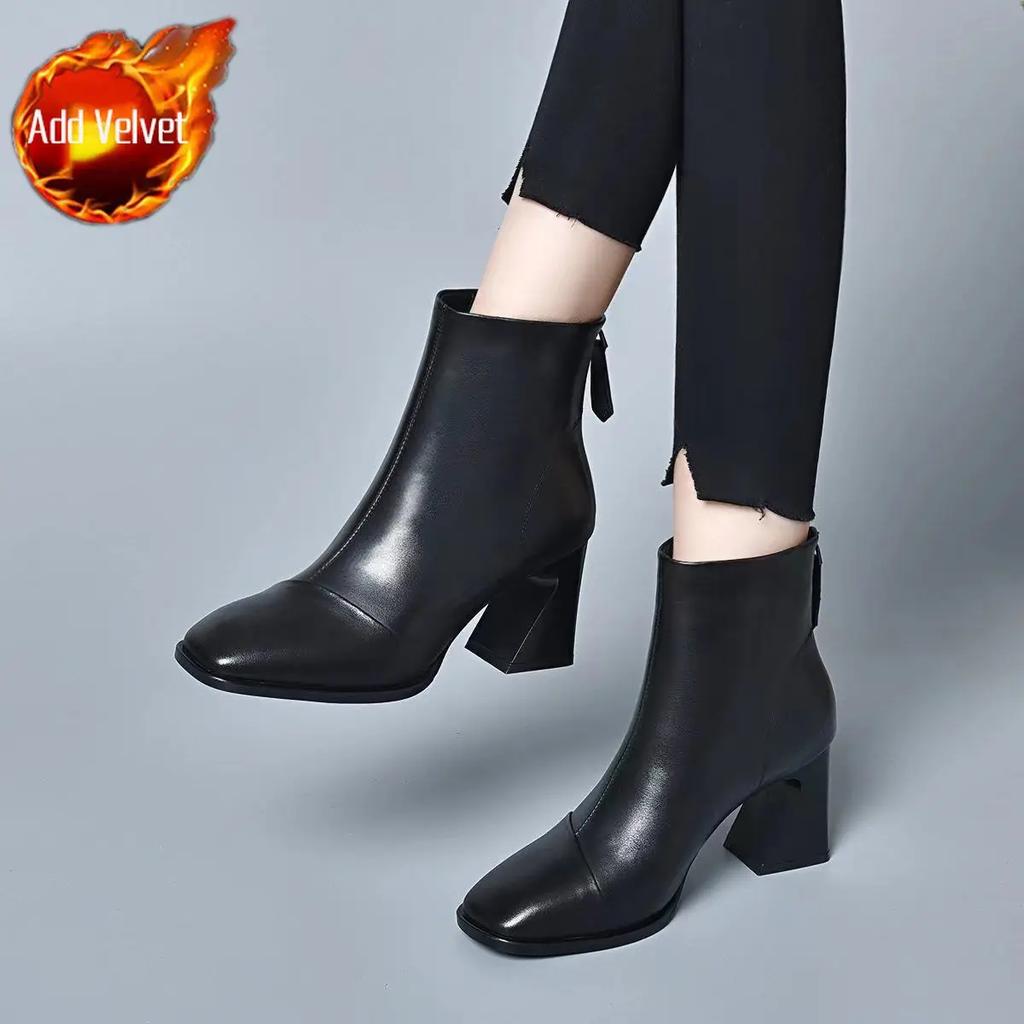 Fashion Ankle Boots for Women Zip Plain Moccasin Chunky Heel Woman Short Shoes Goth Hot On Offer Fashion 2025 Pu Large Size Warm Booties