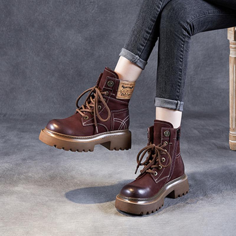 Johnature Ботинки martin из натуральной кожи, женские однотонные туфли в стиле ретро с круглым носком, ботильоны на толстой подошве