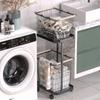 2 Tier Laundry Cart with Wheels Metal Frame 2-Section Storage Basket Bathroom Organizer Cart for Laundry Room Closet Storage