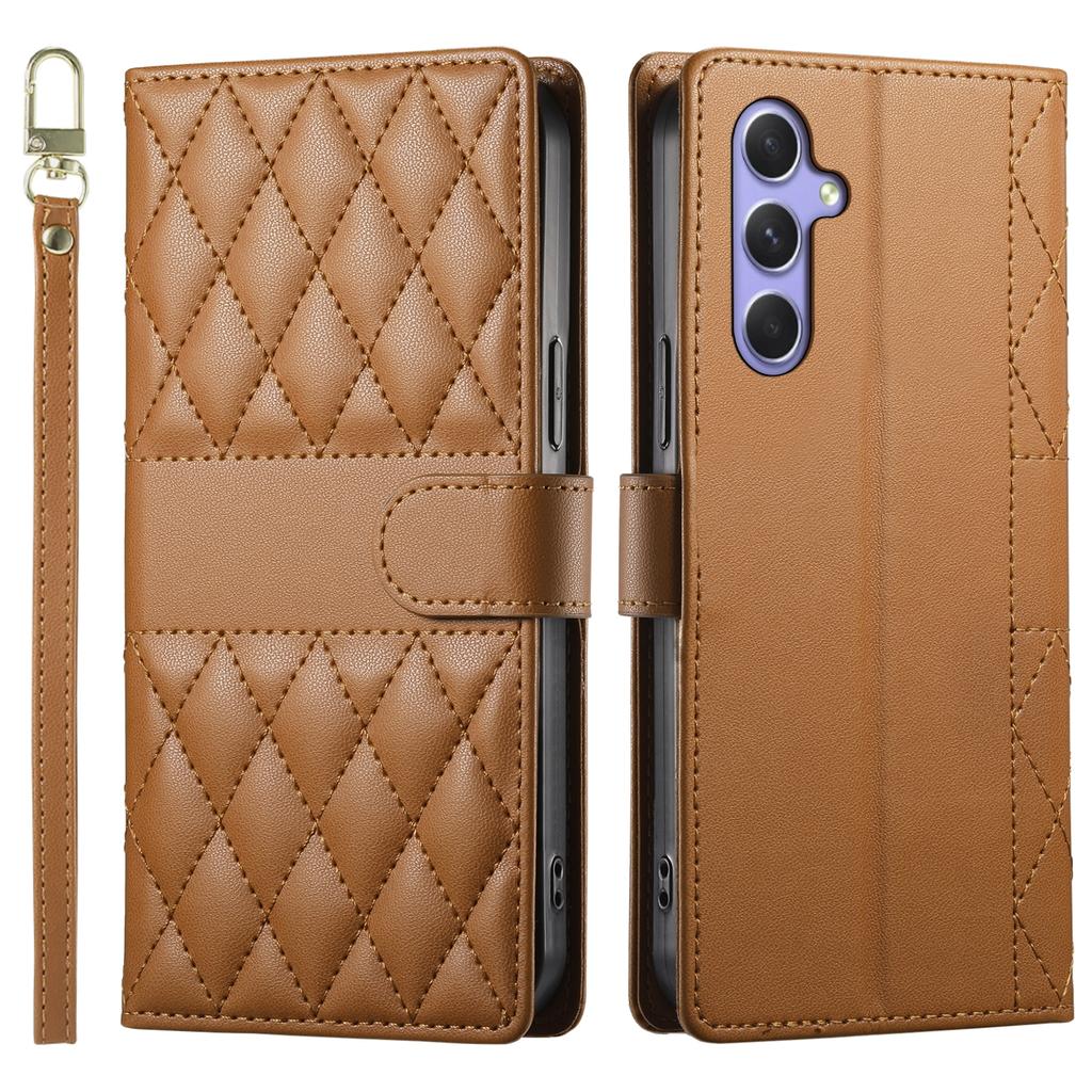 Чехол для Samsung Galaxy A55 5G с ромбовидной прострочкой, кошелек-подставка, кожаный чехол для телефона с длинным/коротким ремешком