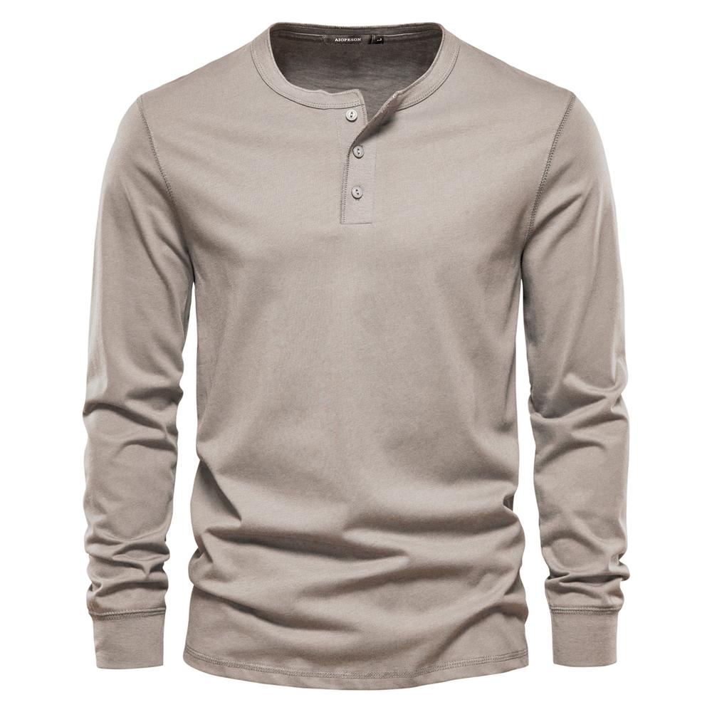 AIOPESON футболка с воротником-хенли из 100% хлопка, мужская повседневная однотонная футболка с длинными рукавами, мужские новые осенние мужские футболки высокого качества