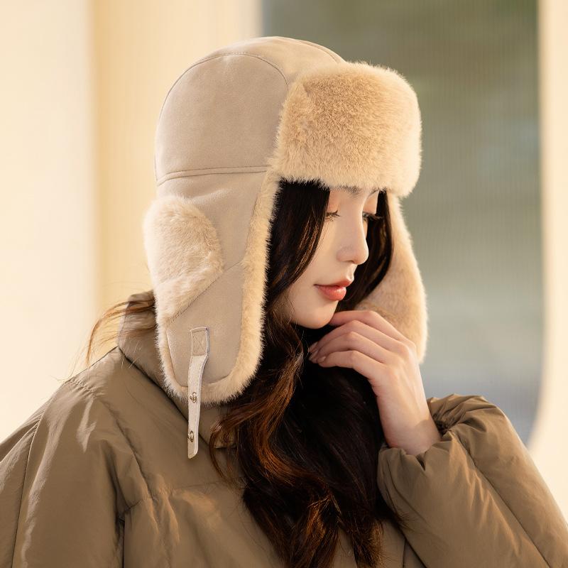 Осень и зима замшевая плюшевая шапка женская утолщенная защита ушей зимняя теплая для велоспорта, катания на лыжах, от холода