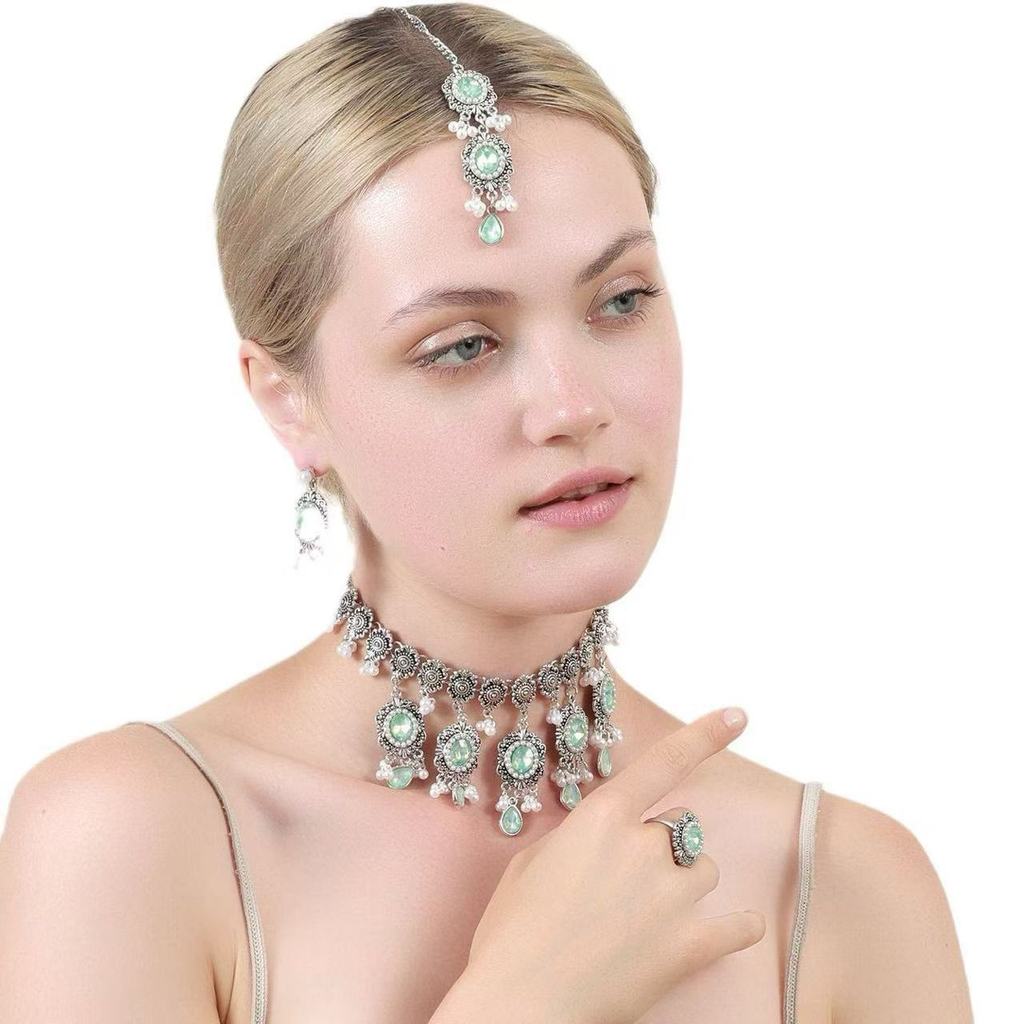 Luxury Water Drop Pendant Necklace With Pearl Tassel Earrings And Rhinestone Set For Women