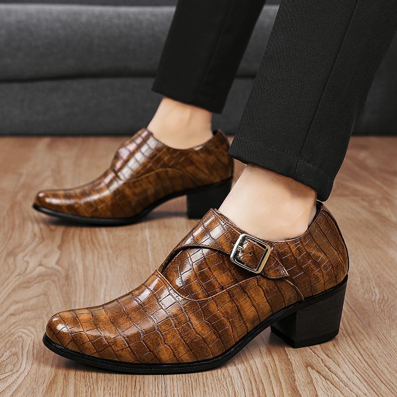 Fashionable 5cm Height Increase Stone Pattern British Casual Men's Leather Shoes