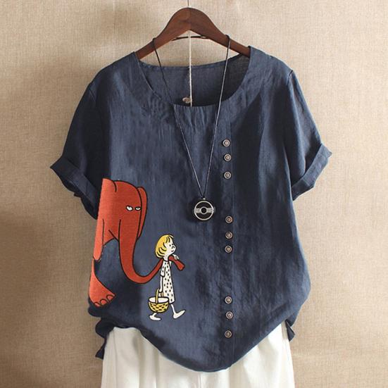 Женская футболка с принтом слона и мультяшной девушкой с короткими рукавами, дышащая, с круглым вырезом