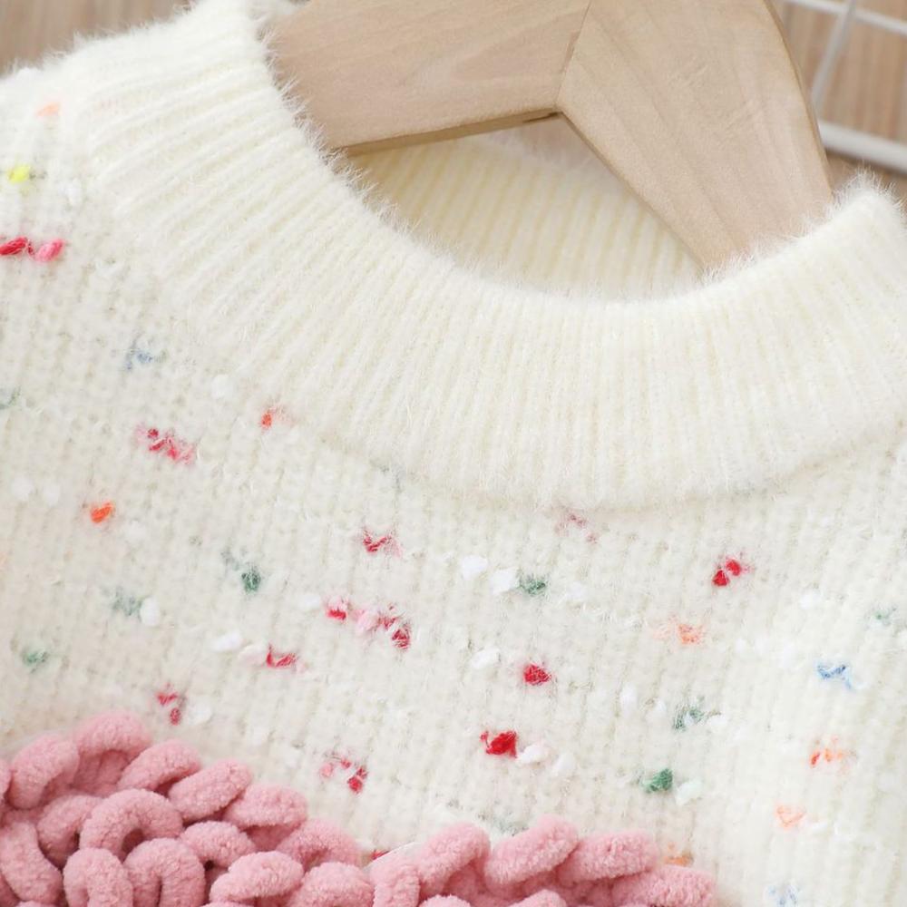 Свитер для девочек с круглым вырезом, вязаная базовая рубашка, милый плюшевый бархатный утолщенный детский свитер