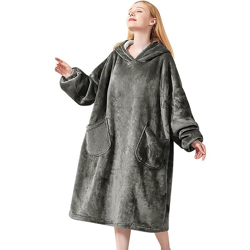 Winter Fleece-Lined Hooded Blanket Sweatshirt Plus Size Loose Loungewear Women