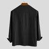 New Men's Loose Solid Color Drawstring Long Sleeve Shirt Cotton Hemp Collar Men's Shirt