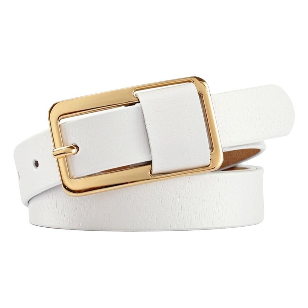 Metal Buckle Genuine Leather Belt Solid Color Women Waistband Adjustable Thin Waist Belt Students
