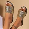Классные тапочки женские летние на плоской подошве новые модные стразы пайетки односимвольная верхняя одежда большой размер 40-43 тапочки женские