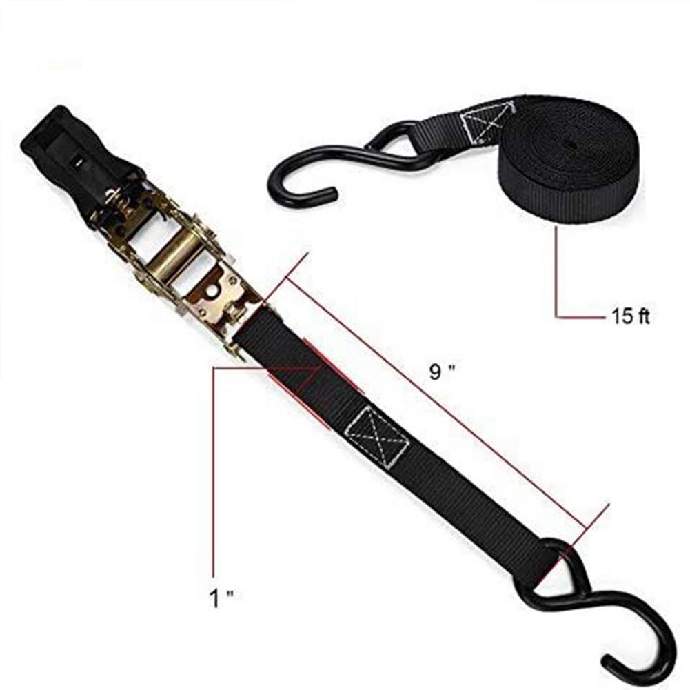 1-дюймовый ремень с трещоткой для крепления груза Мотоцикл Фиксация Тяжелый груз Прицеп Транспортировка S-образный крючок Черный ремень для крепления Грузовой натяжитель Для автомобилей