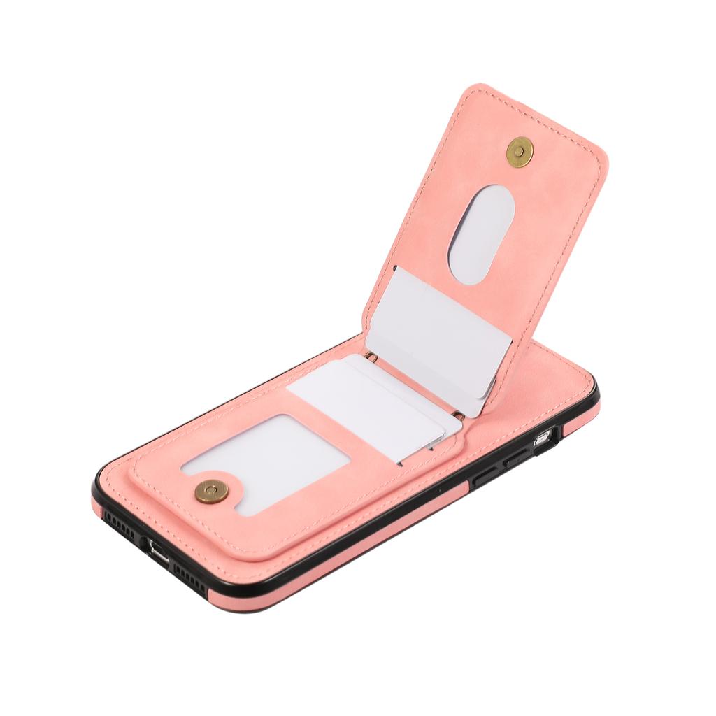 For iPhone 15 Pro Max Case Card Holder Kickstand Leather+TPU Phone Cover with Shoulder Strap