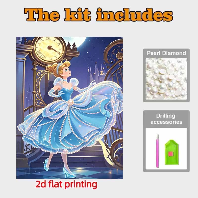 Disney Cinderella Pearl Art Painting Home Wall Decor Cinderella Princess Art Crafts Handmade DIY Adult/Beginner Gift Creative Home Decor Frameless