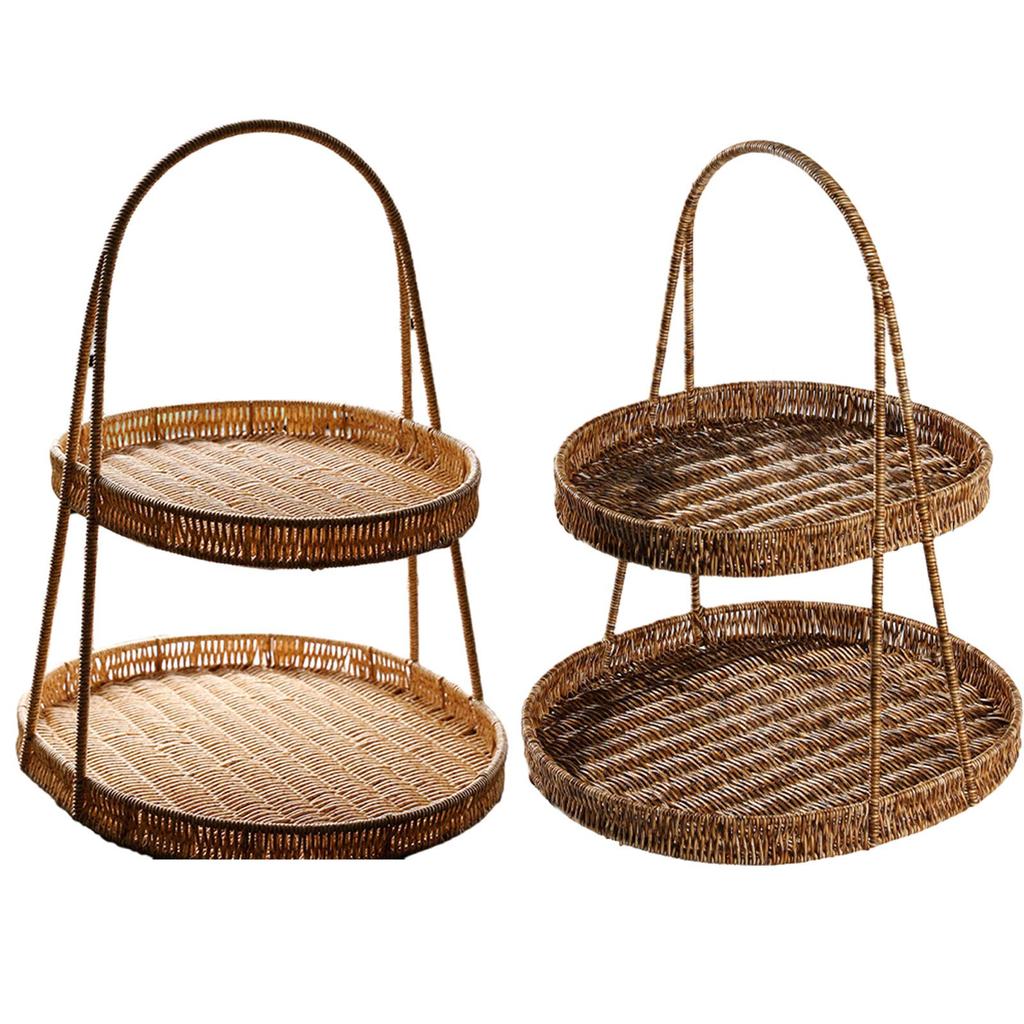 Fruit Basket Tray 2 Tier Weaving Basket Rack for Birthday Holiday Party