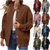 Women's Fashionable Solid Color Long Sleeved Button Jacket With Baseball Stand Up Collar Pocket Casual Jacket