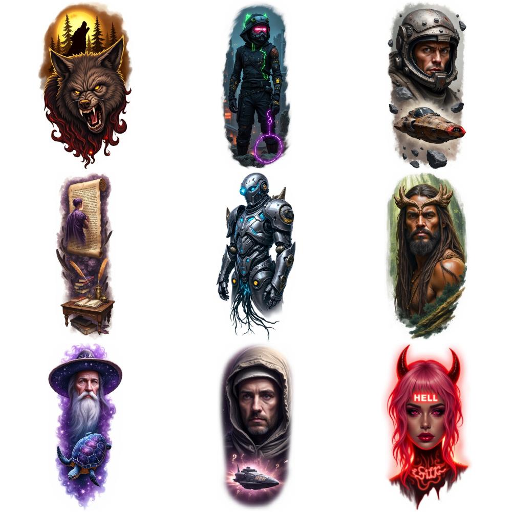 9 шт. Временные татуировки Реалистичные временные татуировки Женщина-зомби Демон Фэнтези Для бедер спины Взрослые