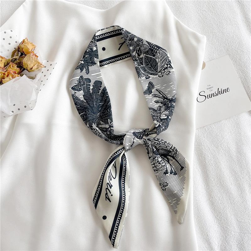 Женский длинный узкий шелковый шарф, повязка на голову, шейный галстук с принтом, роскошные брендовые аксессуары для волос, классные шарфы для девочек, лето 2021 г.
