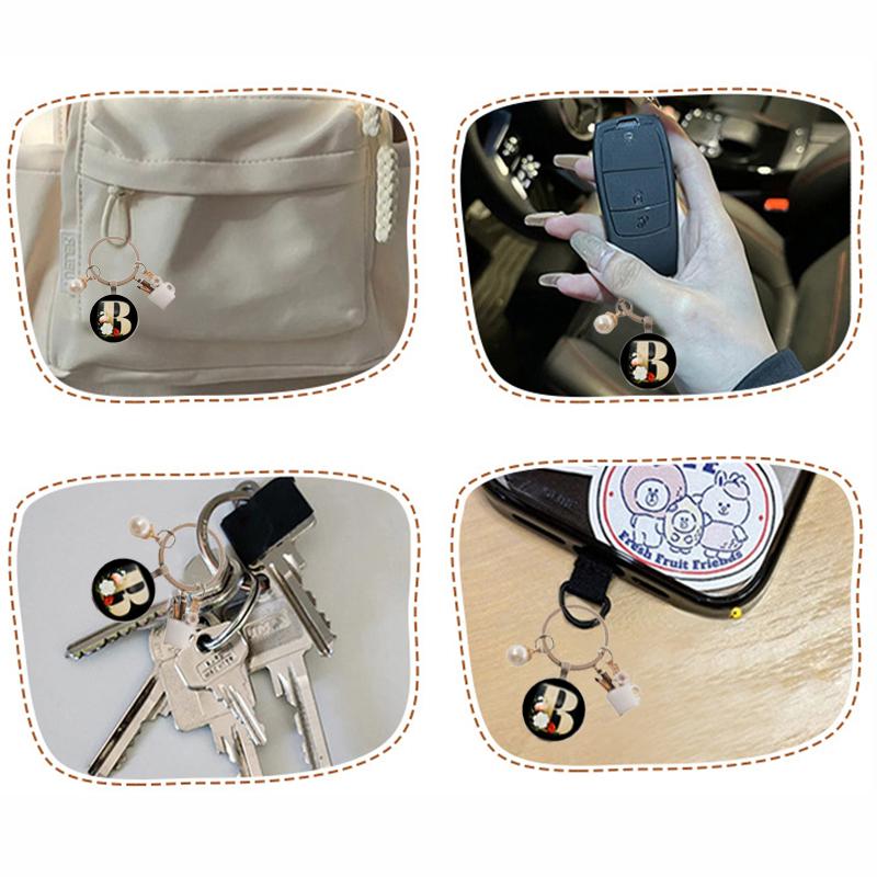 1PC Monogrammed Keychain Simple Pearl Keychain Small Gifts Keychain Black Gift Multi-Style