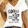 Летние женские футболки Клуб любителей кофе Футболка с коротким рукавом V-образный вырез Повседневные топы Подарок для любителя кофе Новая мода Повседневная футболка Топы