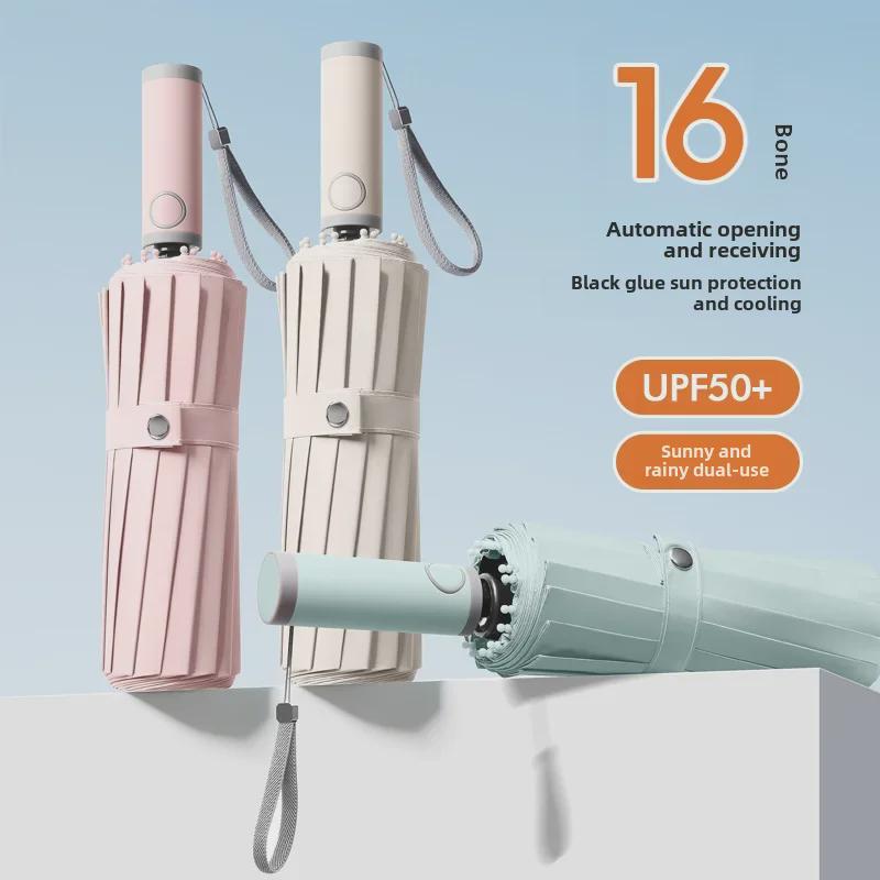 16-Rib Automatic Folding Morandi Color Umbrella with UV Protection