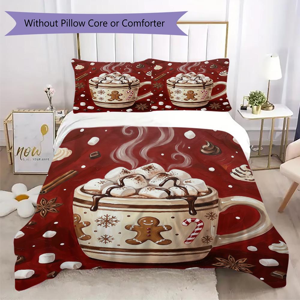 Hot Cocoa Delight Pattern Bedding uilt Set uilt Cover Pillowcase Home Decoration Birthday Gift (1 * duvet cover + 2 * pillowcase without core)_XIA