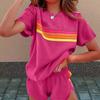 2Pcs/Set Women Outfit O-Neck Short Sleeve T-shirt Elastic Waist Wide Leg Shorts Set