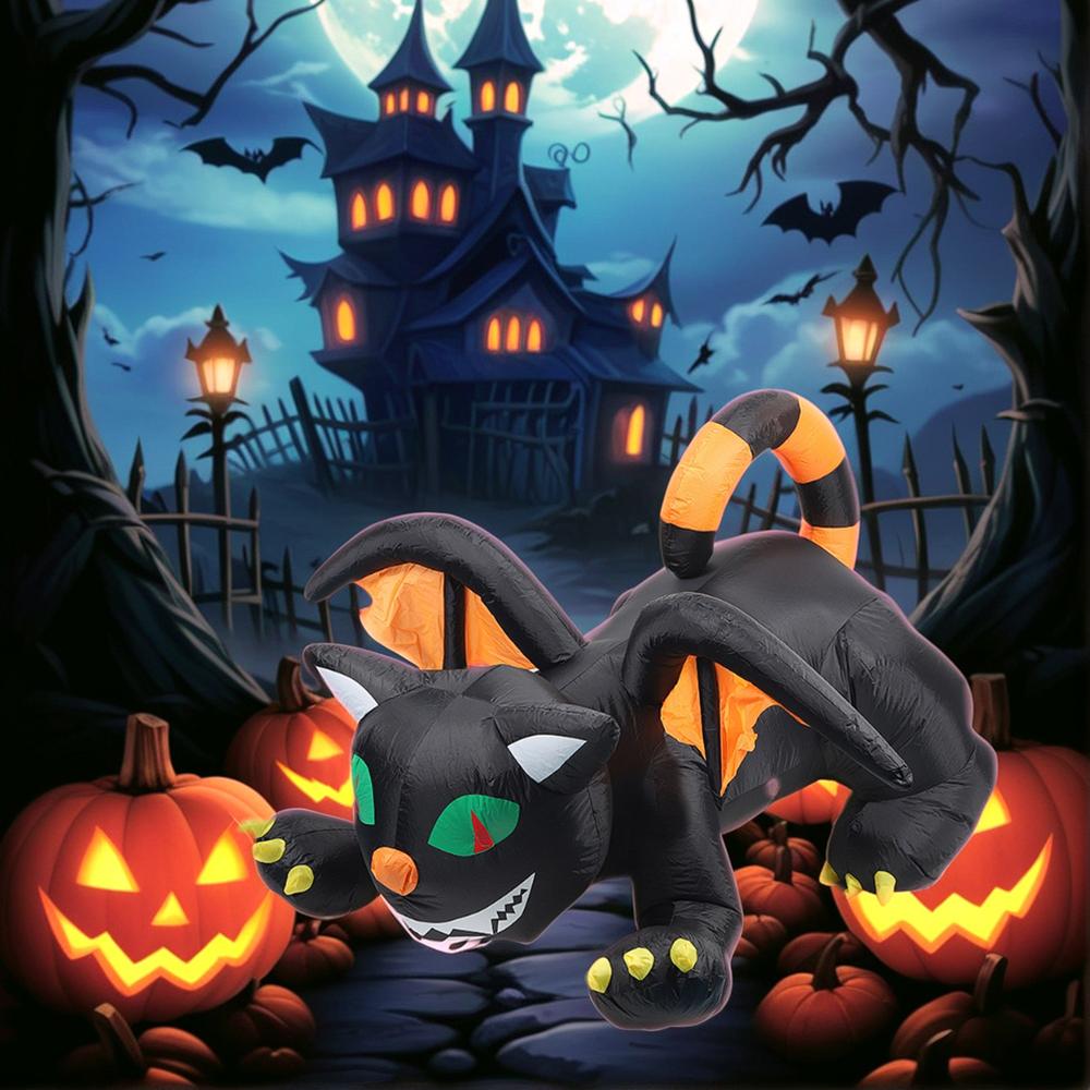 6FT Halloween Inflatables Black Cat Outdoor Decorations Blow Up Yard Large Cat with LEDs for Indoor Party Garden Lawn Decor