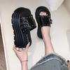 Fashionable Wedge Heel Slippers Summer New Round Head Riveted Metal Belt Buckle Waterproof Platform High Heels