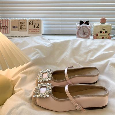 С юбкой, на плоской подошве, с закрытым носком, полушлепанцы, женская летняя обувь 2025, новые французские, с внутренней платформой, Мэри Джейн, прохладные шлепанцы