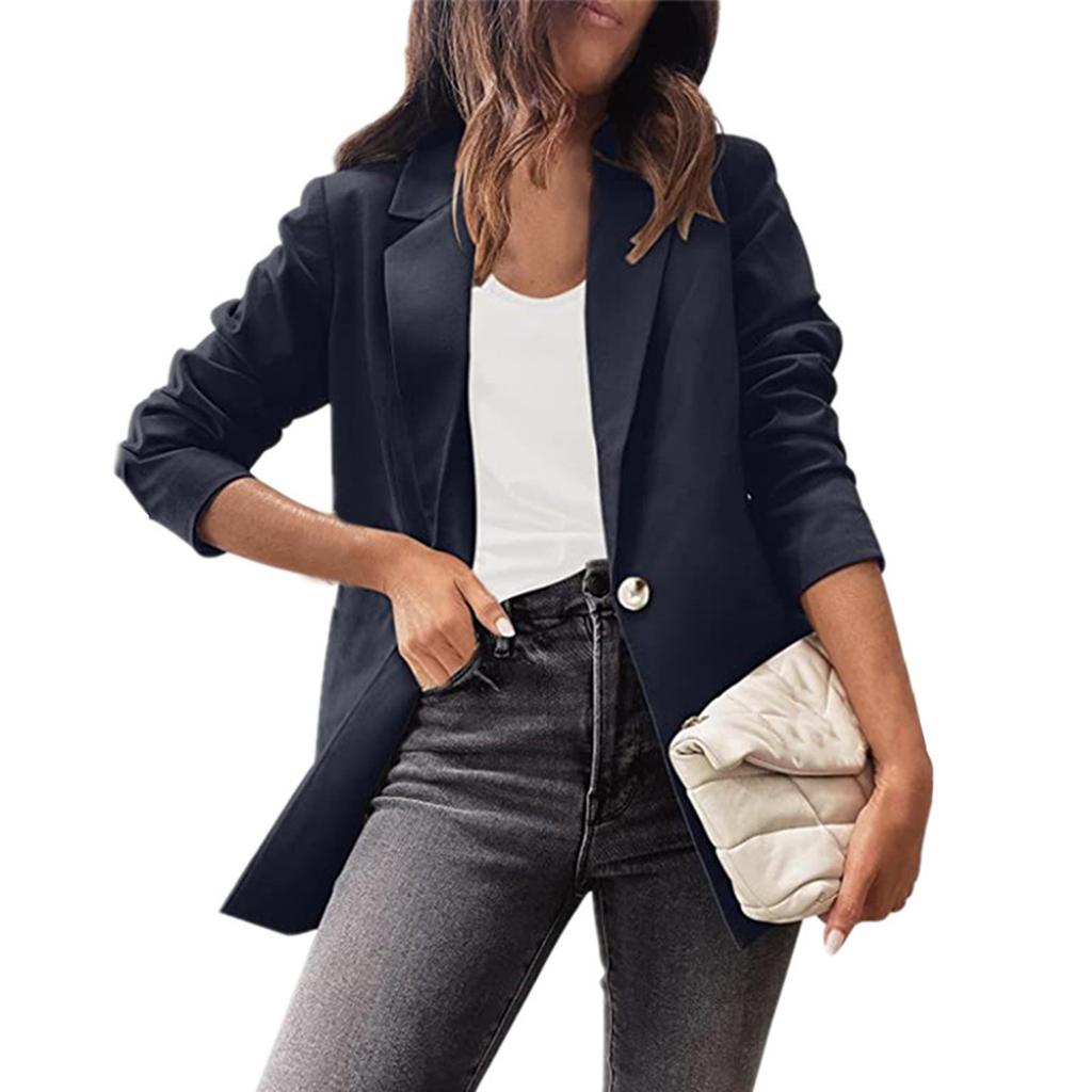 Женский однотонный повседневный кардиган с длинным рукавом и карманом, повседневная куртка, пиджак