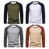 Autumn Winter Men Bottoming Top Slim Fit Patchwork O Neck Pullover Stretchy Long Sleeves