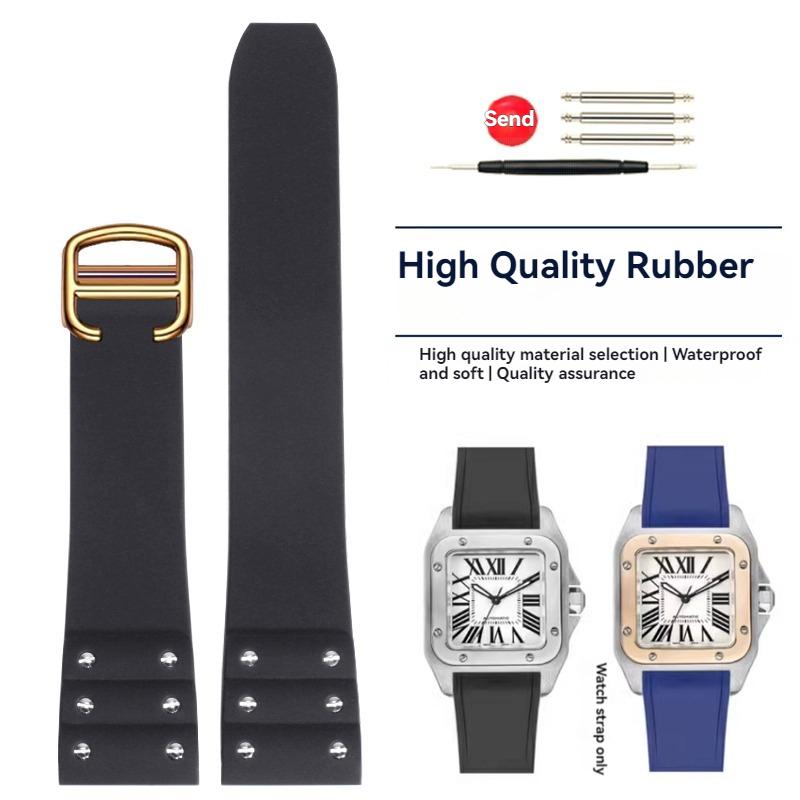 Высококачественный резиновый ремешок для часов Cartier Santos, ремешок для Santos 100 Series, черный, синий, водонепроницаемый браслет, ремень с раскладывающейся застежкой, 21 мм