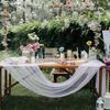 9.8FT Gauze Table Runner Chiffon Cheesecloth Table Runner with Faux Pearls Dining Table Decor Cloth for Home Birthday Holiday Party
