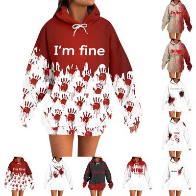 Женский повседневный модный худи с длинным рукавом и принтом на Хэллоуин