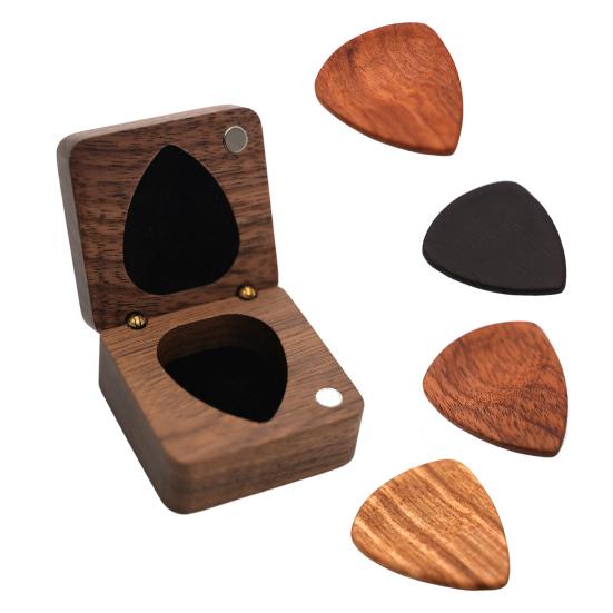 Wooden Guitar Pick Box Guitar Picks Portable Guitar Plectrum Holder Pick Organizer Case for Musicians Travel Daily Storage