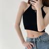 New Vintage Vest Halter Women's Solid Color Halter Sleeveless Knit Short Crop Narrow Shoulder Bottom Top